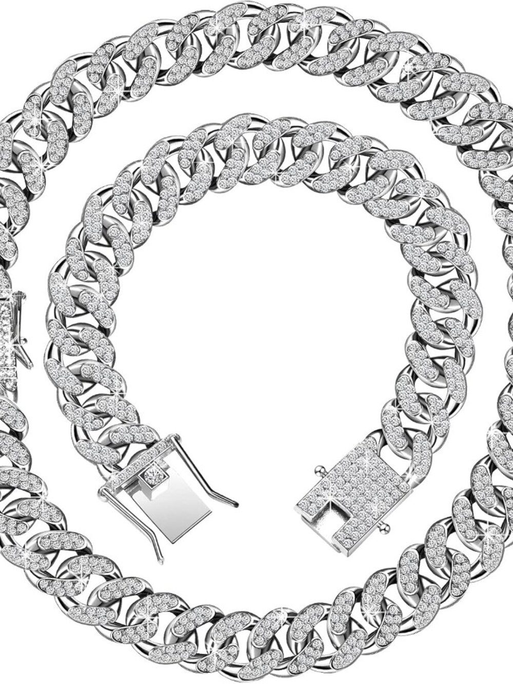2 Pieces Cuban Link Chain for Men Women Cuban Necklace Bracelet Heavy Strong Lin